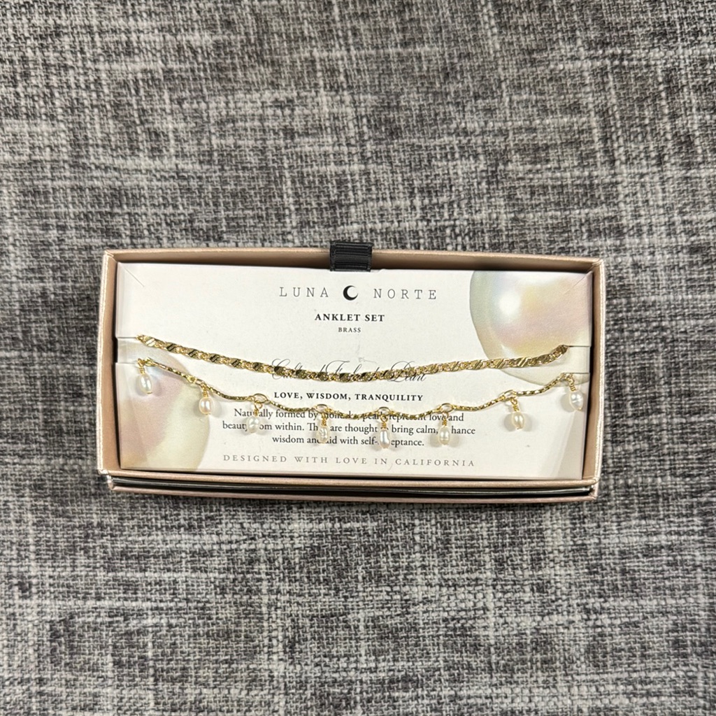 Nwot Luna Norte Gold Tone Stainless Steel Anklet Set With Pearls 38$